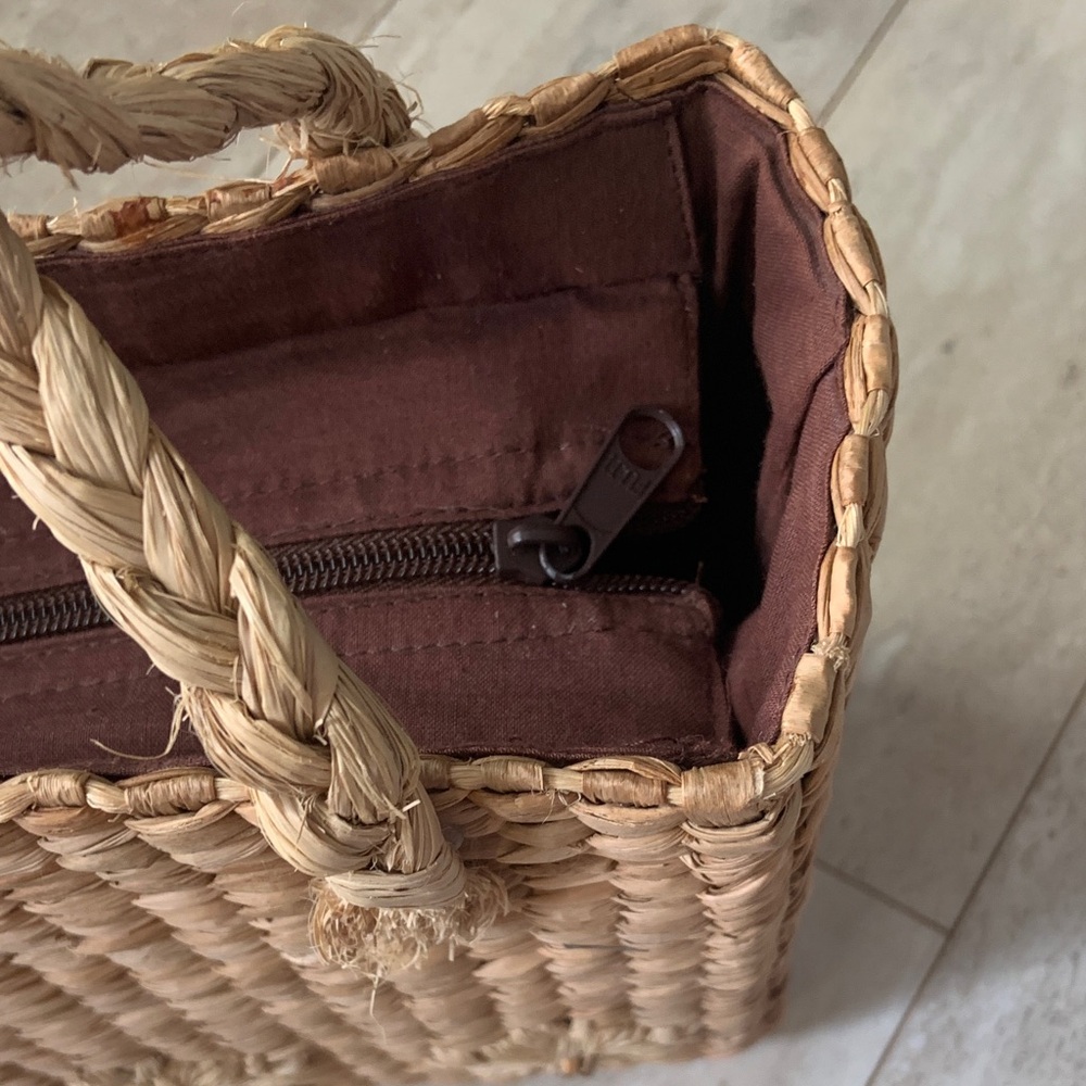 Vintage 90s Esprit Natural Woven Floral Tote Bag - Picture 4 of 8